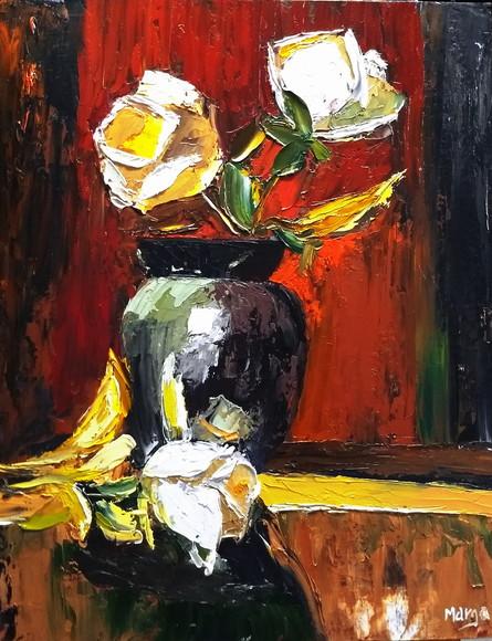 Quadro Grande Sala e Quarto Rosas Brancas Presente de Natal