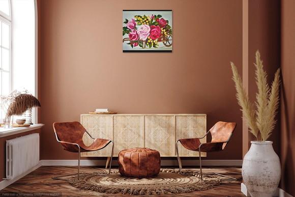 Quadro Grandes para Sala Carroça de Flores Presente de Natal