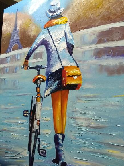 Quadro Mulher de Bike Pedalar em París Presente de Natal