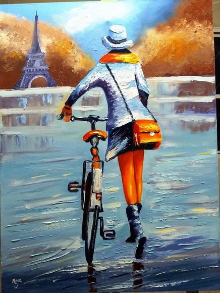 Quadro Mulher de Bike Pedalar em París Presente de Natal