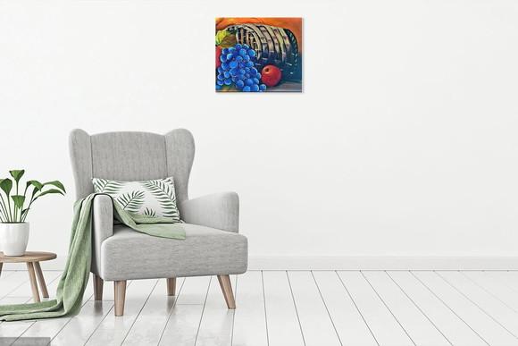 Quadro Natureza Morta Frutas na Cesta Uvas Presente de Natal