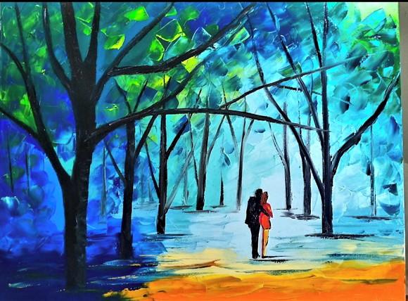 Quadro Paisagem Abstrato Moderno Love Amor Presente de Natal