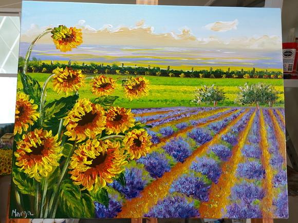 Quadro Paisagem Campo de Girassóis Lavanda Presente de Natal