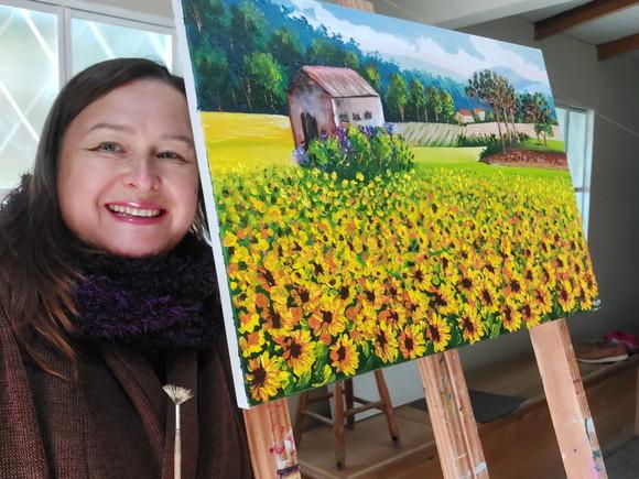 Quadro Paisagem Campo de Girassóis Presente de Natal