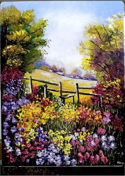 Quadro Paisagem Campo de Tulipas Coloridas Presente de Natal