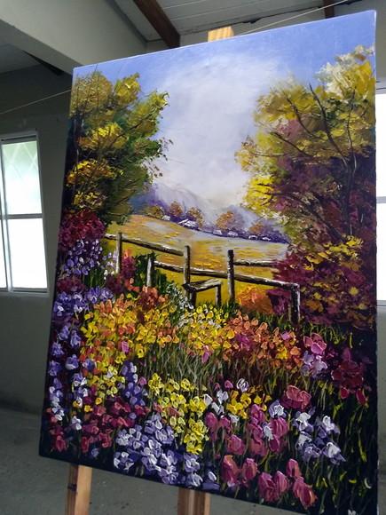 Quadro Paisagem Campo de Tulipas Coloridas Presente de Natal