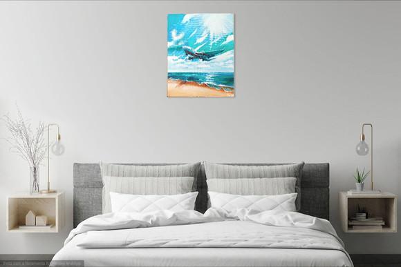 Quadro Paisagem Mar Avião Sobre a Praia Presente de Natal
