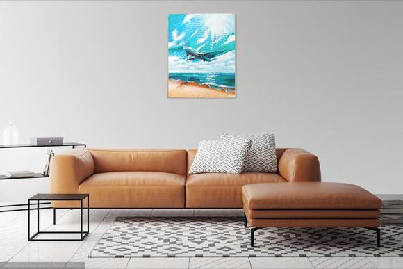 Quadro Paisagem Mar Avião Sobre a Praia Presente de Natal