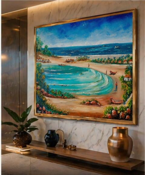 Quadro Paisagem Mar Vila Pescadores Praia Black Friday