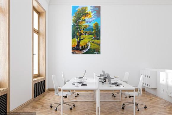 Quadro Paisagem Montanhas Casa no Campo Presente de Natal