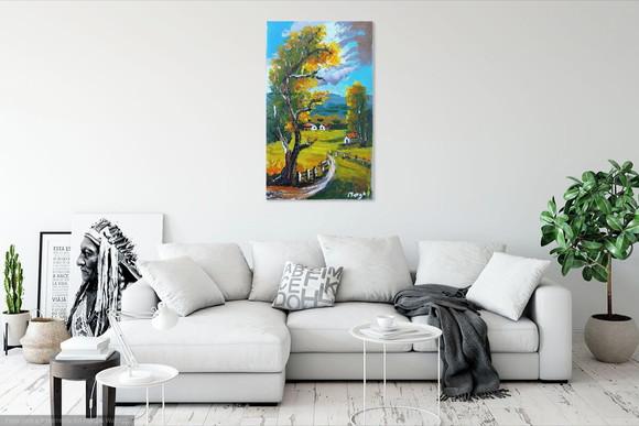 Quadro Paisagem Montanhas Casa no Campo Presente de Natal