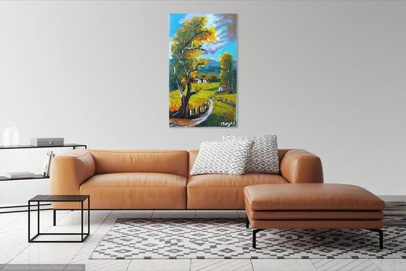 Quadro Paisagem Montanhas Casa no Campo Presente de Natal