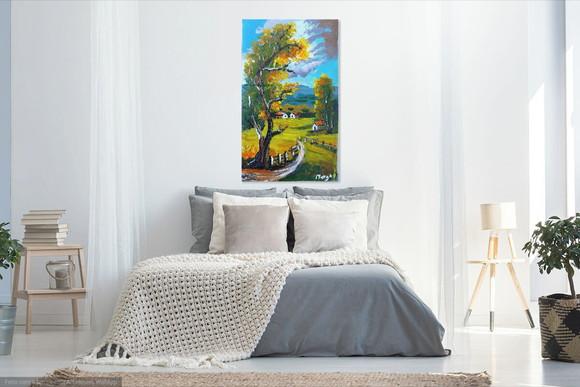 Quadro Paisagem Montanhas Casa no Campo Presente de Natal