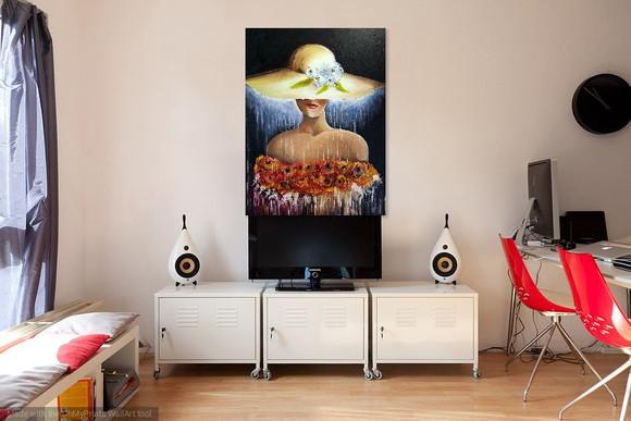 Quadro para Quarto Sala Pintura Tela Mulher de Chapéu Woman