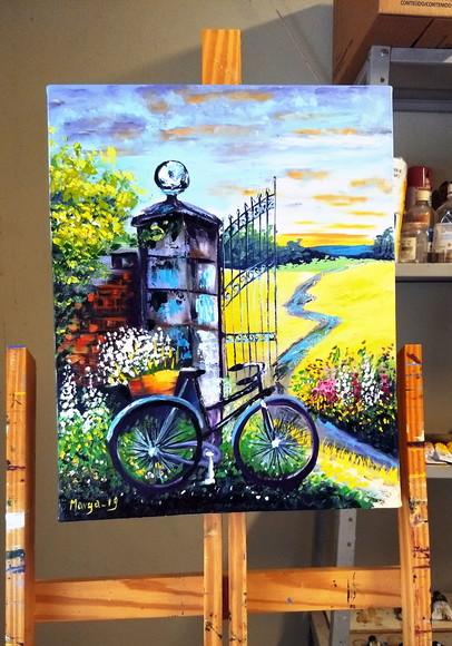 Quadro para Sala e Quarto Pintura Paisagem Bike Black Friday