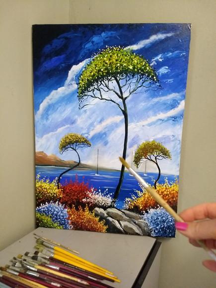 Quadro para Sala e Quarto Pintura Paisagem Mar Black Friday