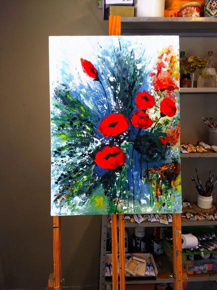 Quadro para Sala e Quarto Pintura Papoulas Presente de Natal