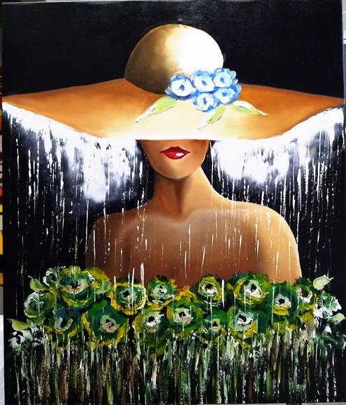 Quadro para Sala e Quarto Tela Mulher de Chapéu Black Friday