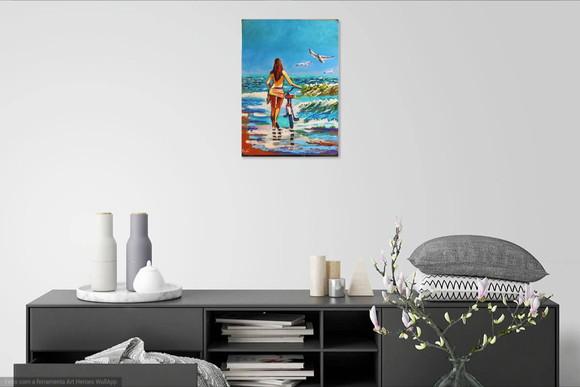 Quadro para Sala Mar Praia Bicicleta Presente de Natal