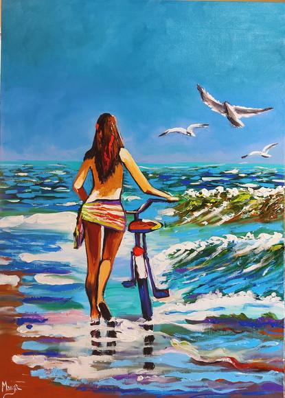 Quadro para Sala Mar Praia Bicicleta Presente de Natal