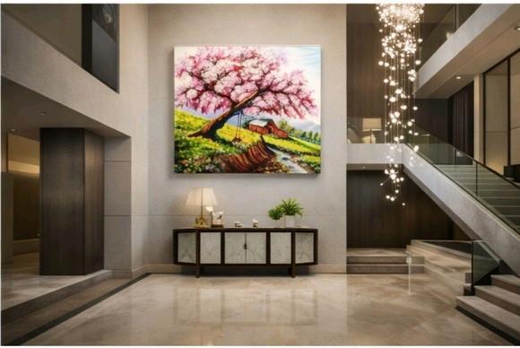 Quadro para Sala Pintura em Tela Campo Ipê Rosa Black Friday