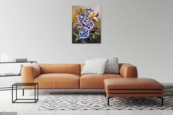Quadro para Sala Pintura em Tela Floral Rosas Black Friday