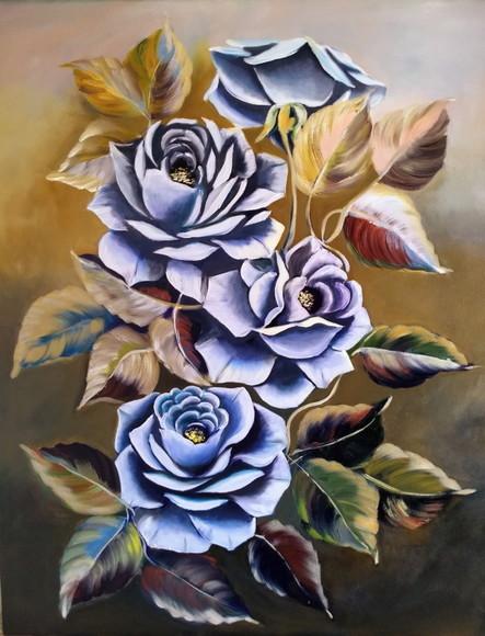 Quadro para Sala Pintura em Tela Floral Rosas Black Friday