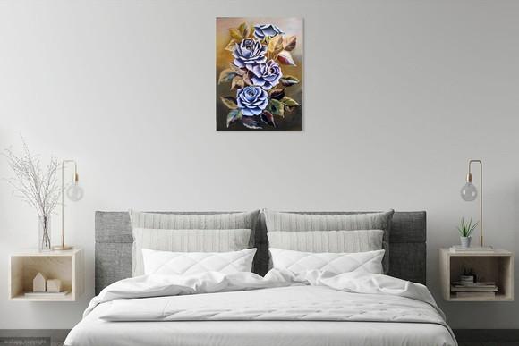 Quadro para Sala Pintura em Tela Floral Rosas Black Friday