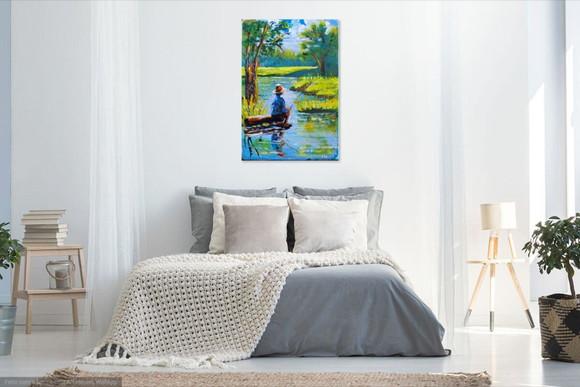 Quadro para Sala Pintura em Tela Paisagem Riacho Pescador
