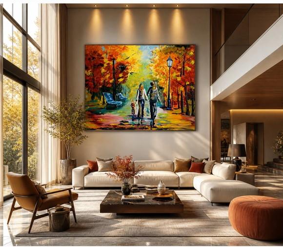 Quadro para Sala Pintura Família Feliz Presente de Natal