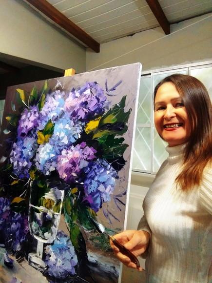 Quadro para Sala Pintura Moderno Hortênsias Black Friday