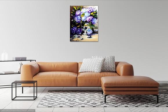Quadro para Sala Pintura Moderno Hortênsias Black Friday