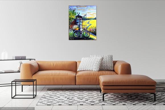 Quadro para Sala Pintura Paisagem Bike Presente de Natal