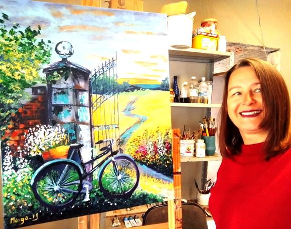 Quadro para Sala Pintura Paisagem Bike Presente de Natal