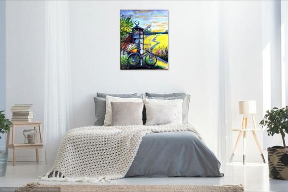 Quadro para Sala Pintura Paisagem Bike Presente de Natal