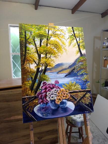 Quadro para Sala Pintura Paisagem Lago Varanda Black Friday