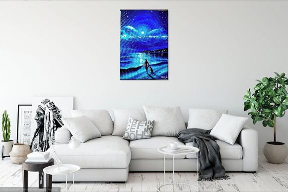 Quadro para Sala Pintura Tela Mar Luar na Praia Black Friday