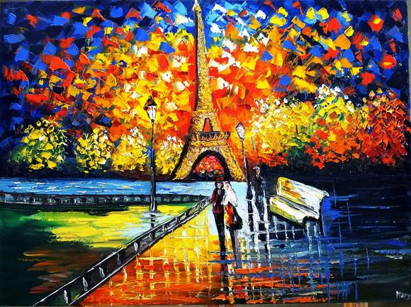 Quadro para Sala Pintura Tela Moderno Paris Rio Sena