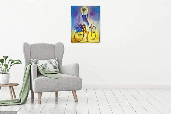 Quadro para Sala Pintura Tela Mulher Bike Black Friday