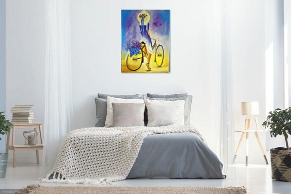Quadro para Sala Pintura Tela Mulher Bike Black Friday