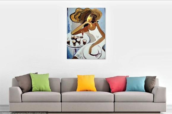 Quadro para Sala Pintura Tela Mulher Cofee Time Black Friday