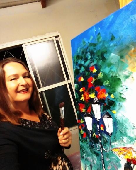 Quadro para Sala Pintura Tela Paisagem Moderno Casal com Cão