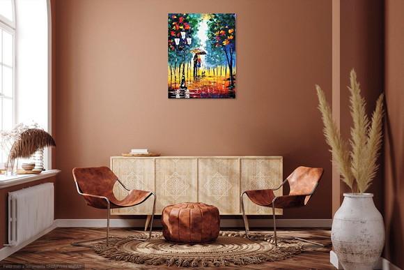 Quadro para Sala Pintura Tela Paisagem Moderno Casal com Cão