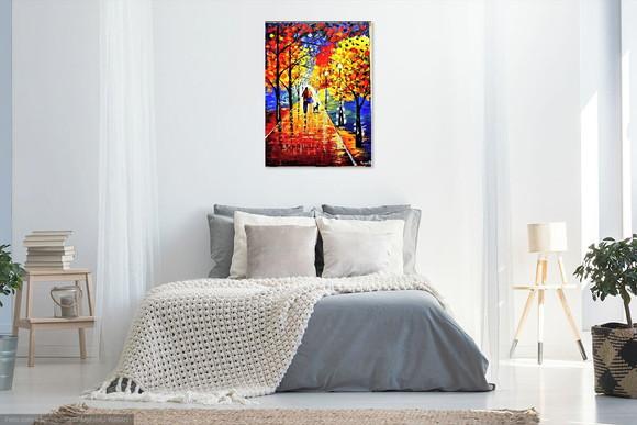 Quadro para Sala Pintura Tela Paisagem Moderno Casal com Dog