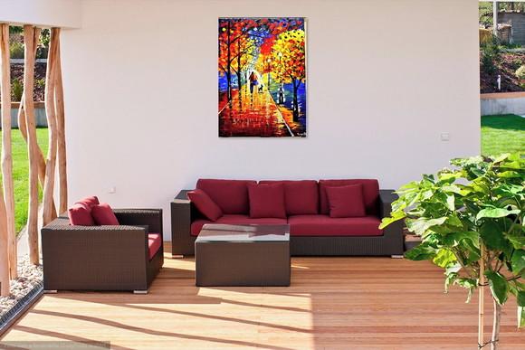 Quadro para Sala Pintura Tela Paisagem Moderno Casal com Dog