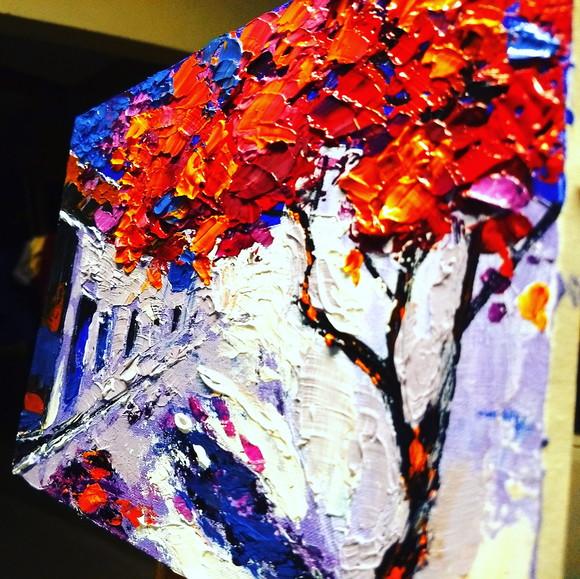 Quadro para Sala Pintura Tela Paisagem Urbana Flamboyant