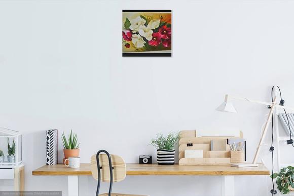 Quadro para Sala Pintura Tela Papoulas Vermelhas e Brancas