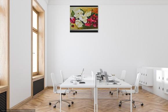 Quadro para Sala Pintura Tela Papoulas Vermelhas e Brancas
