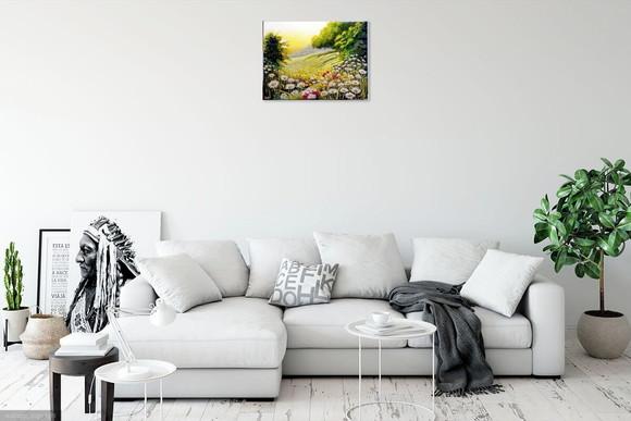 Quadro Pintura Amanhecer Campo de Margaridas Black Friday