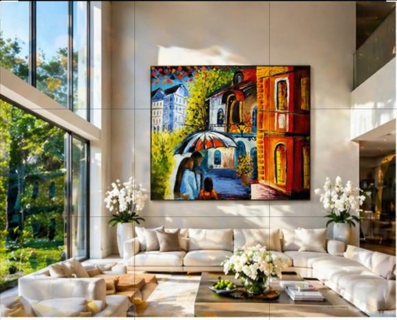 Quadro Pintura Casal Debaixo do Guarda Chuvas Black Friday